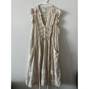 Odille Cream Prairie Cottagecore Dress Size 2 Ruffle Pintuck Sleeveless Pockets